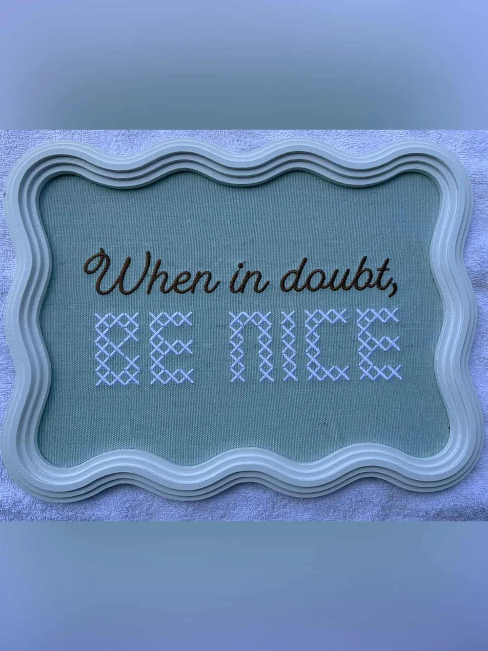 Embroidered 'When in doubt' Decorative Sign in Sage Green